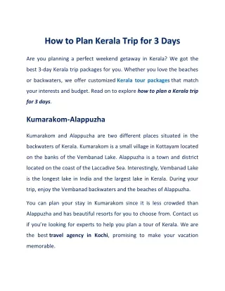 How to Plan Kerala Trip for 3 Days