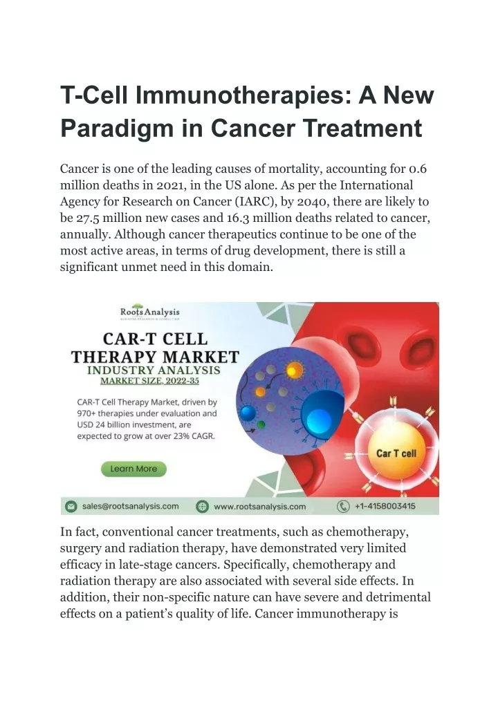 t cell immunotherapies a new paradigm in cancer