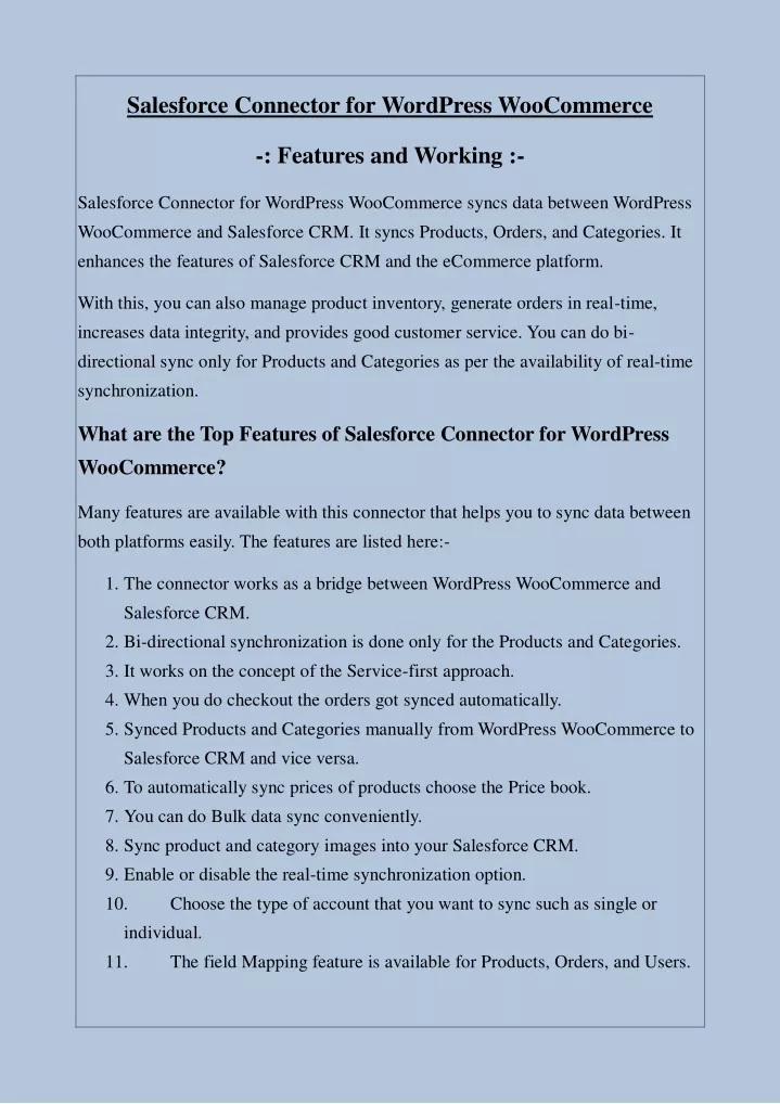 salesforce connector for wordpress woocommerce