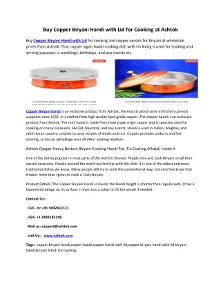Buy Copper Biryani Handi with Lid for Cooking | Handi Pot