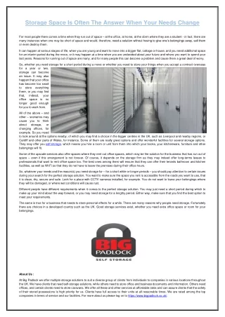 storage space is often the answer when your needs