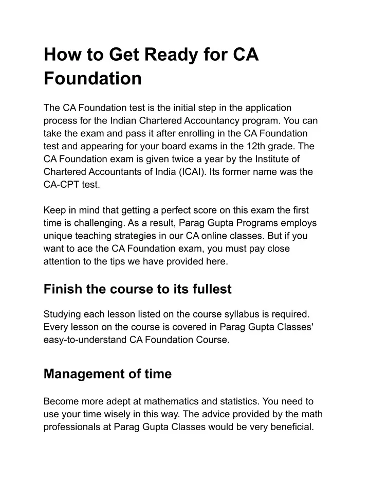 how to get ready for ca foundation