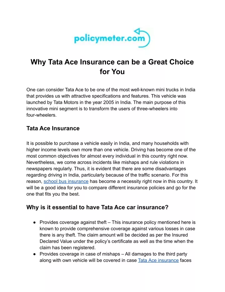 why tata ace insurance can be a great choice