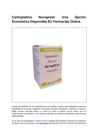 Carboplatino Nuvaplast: Una Opción Económica Disponible En Farmacias Online