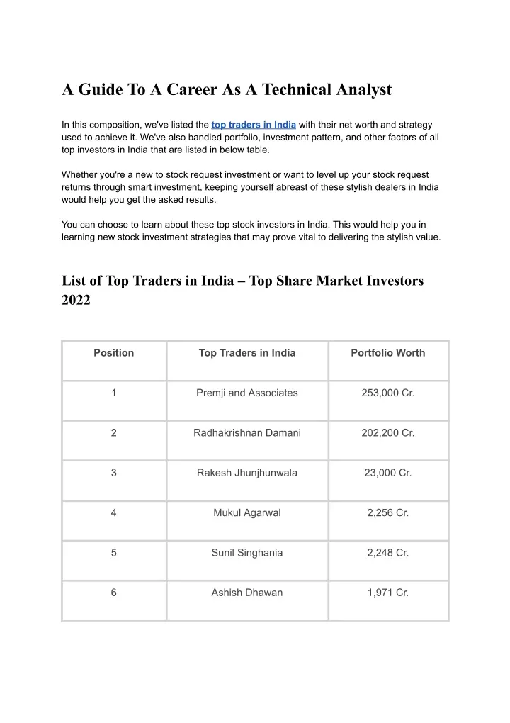 a guide to a career as a technical analyst