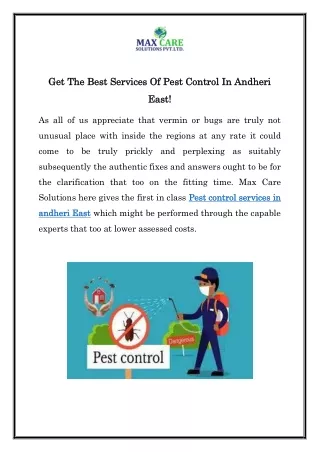 Get The Best Services Of Pest Control In Andheri East