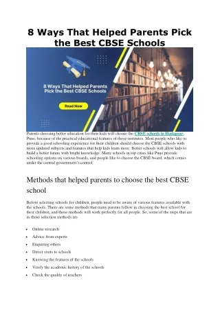 8 Ways That Helped Parents Pick the Best CBSE Schools
