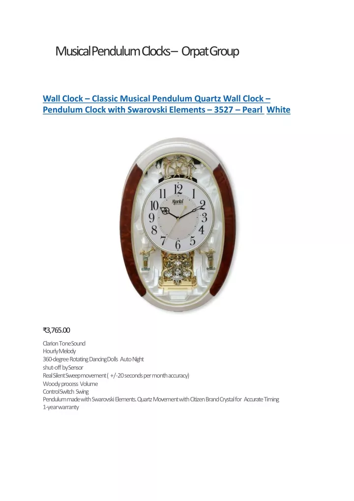 musical pendulum clocks orpat group