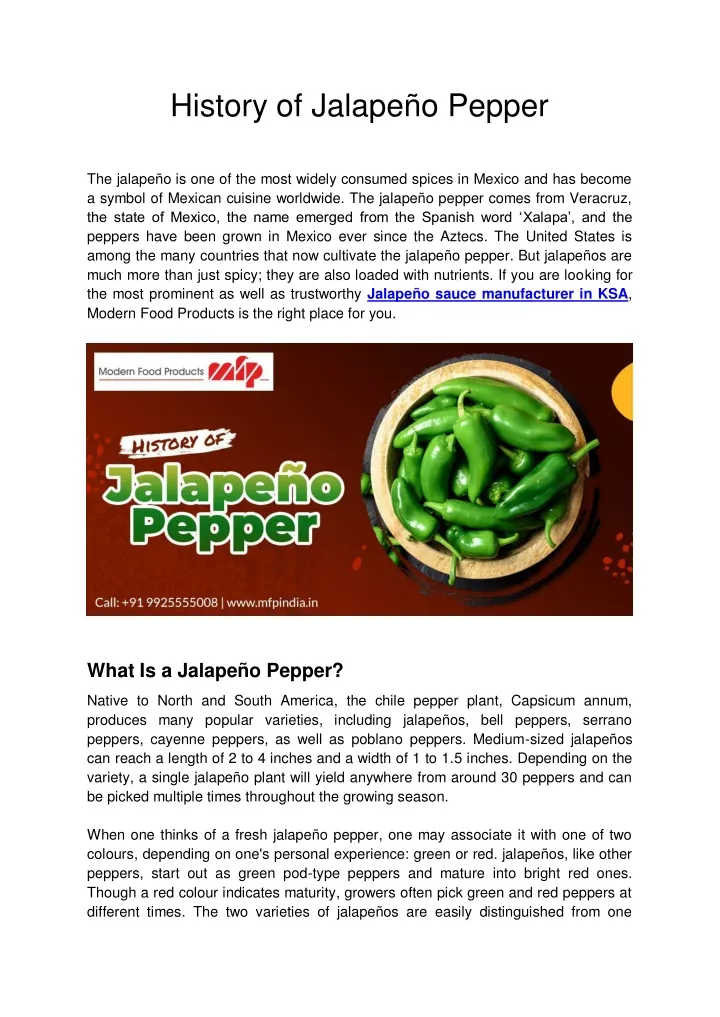 history of jalape o pepper
