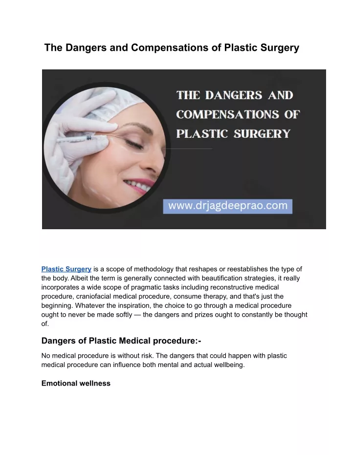 the dangers and compensations of plastic surgery