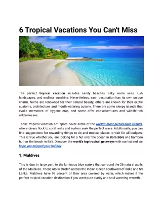 6 Tropical Vacations You Can't Miss