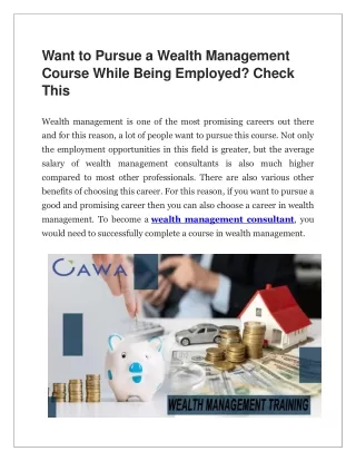 want to pursue a wealth management course while