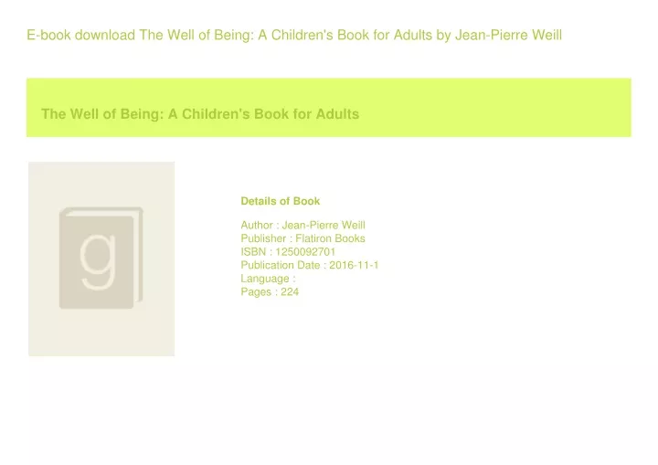 e book download the well of being a children