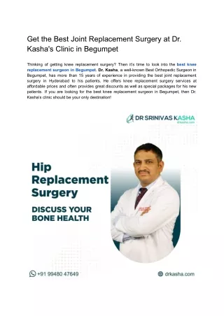 Best Knee Replacement Surgeon in Begumpet | Dr. Kasha