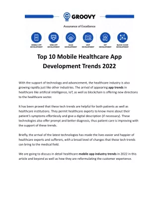 Top 10 Mobile Healthcare App Development Trends 2022