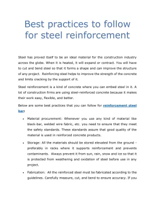 Best practices to follow for steel reinforcement
