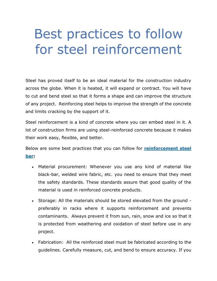 best practices to follow for steel reinforcement