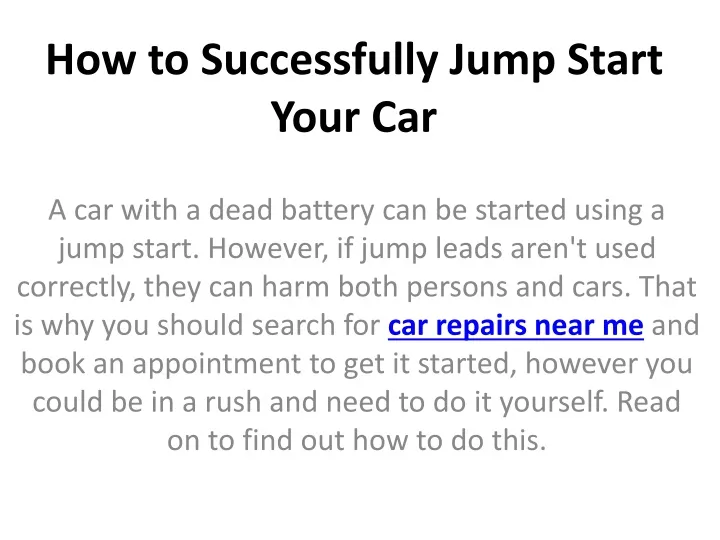 how to successfully jump start your car