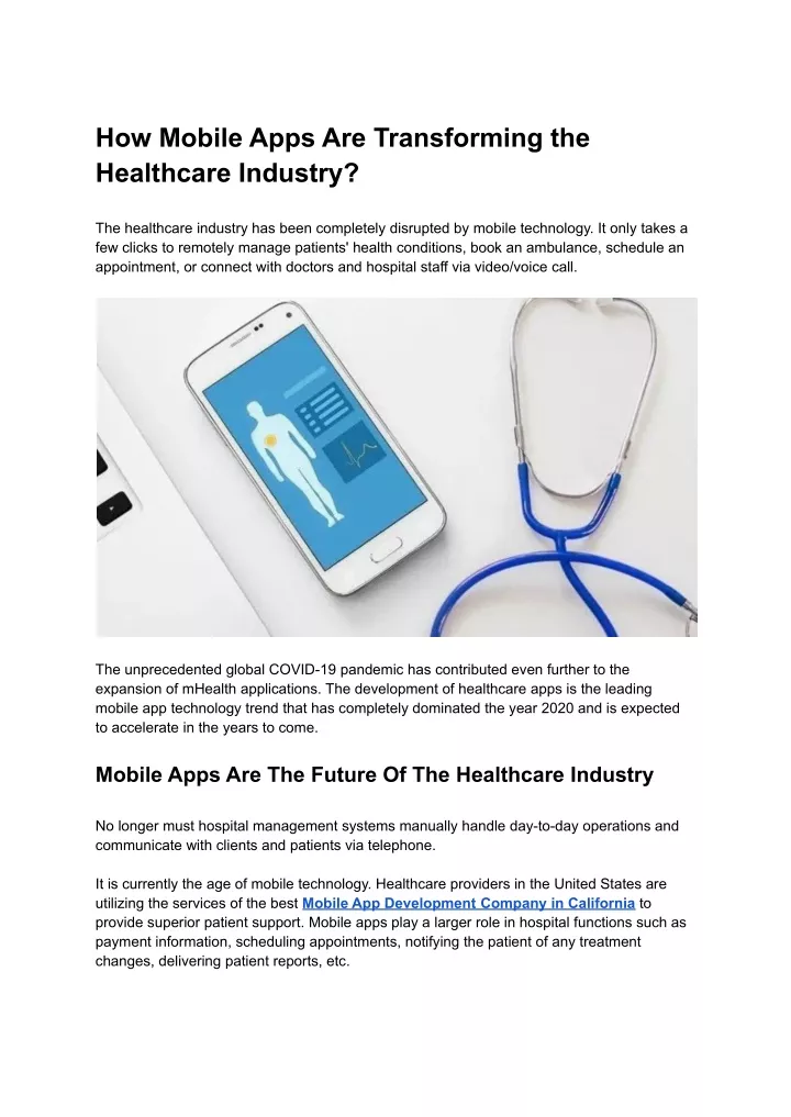 how mobile apps are transforming the healthcare