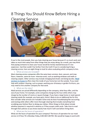 8 Things You Should Know Before Hiring a Cleaning Service
