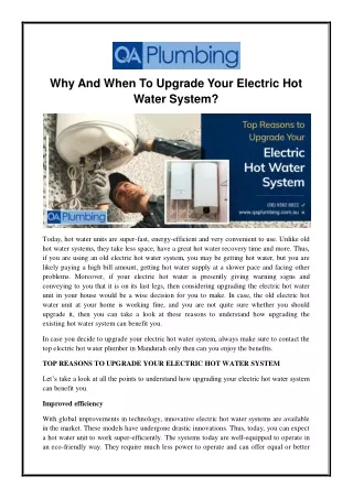 Why And When To Upgrade Your Electric Hot Water System?