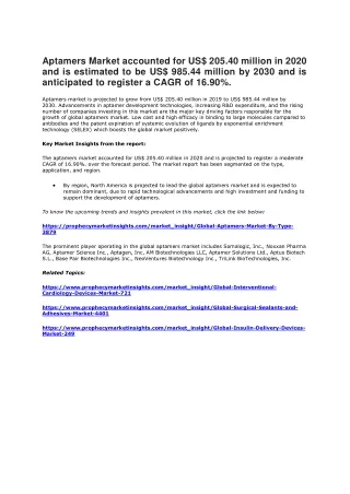 aptamers market accounted for us 205 40 million