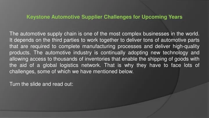 keystone automotive supplier challenges