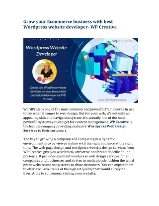 Grow your Ecommerce business with best Wordpress website developer- WP Creative