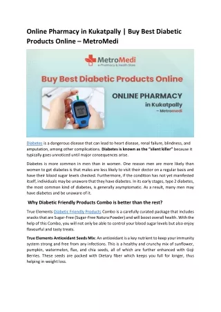Online Pharmacy in Kukatpally | Buy Best Diabetic Products Online – MetroMedi