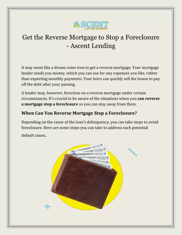 get the reverse mortgage to stop a foreclosure