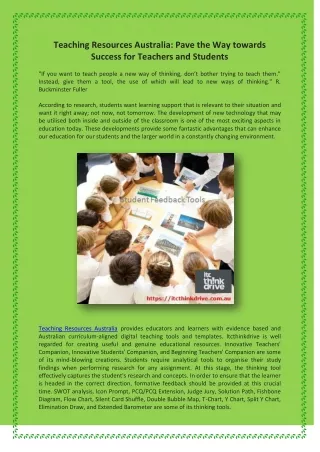 Teaching Resources Australia Pave the Way towards Success for Teachers and Students