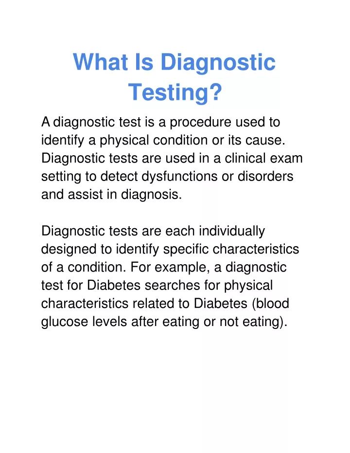 what is diagnostic testing a diagnostic test
