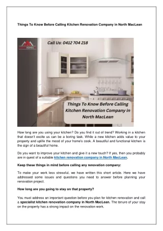 Things To Know Before Calling Kitchen Renovation Company in North MacLean