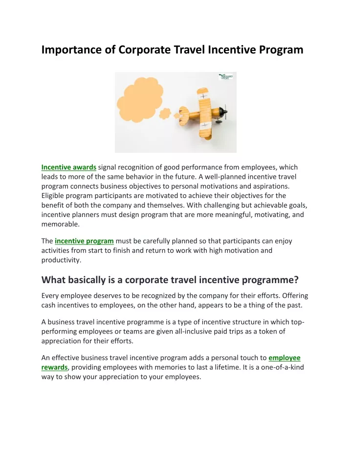 importance of corporate travel incentive program