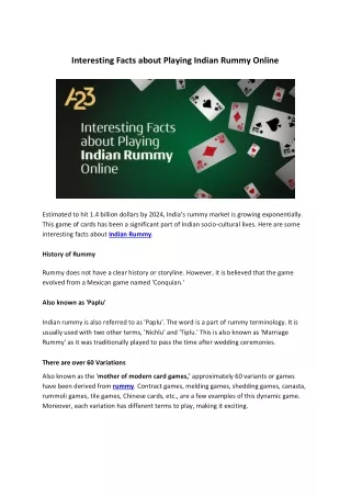 Interesting Facts about Playing Indian Rummy Online - A23 Blog