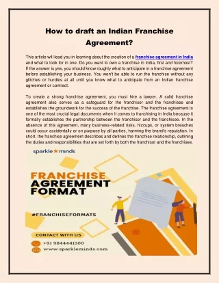 How to draft an Indian Franchise Agreement