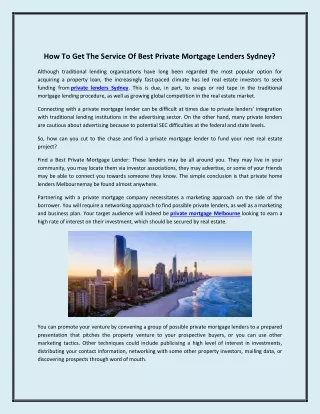 How To Get The Service Of Best Private Mortgage Lenders Sydney