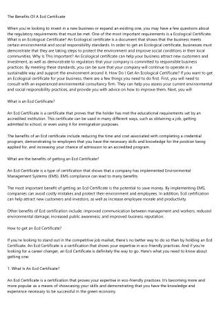 The Benefits Of A Ecd Certificate