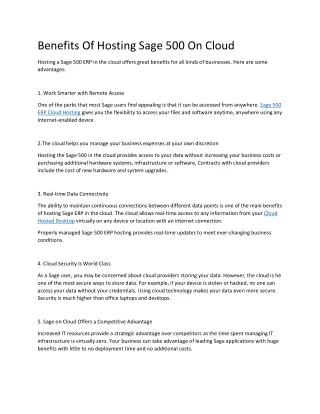 benefits of hosting sage 500 on cloud