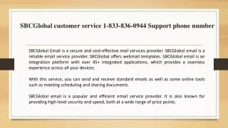 SBCGlobal customer service 1-833-836-0944 Support phone number