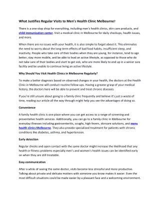 What Justifies Regular Visits to Men’s Health Clinic Melbourne