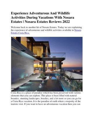 Experience Adventurous And Wildlife Activities During Vacations With Nosara Estates