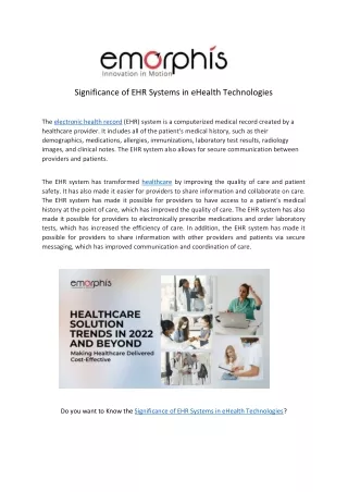 significance of ehr systems in ehealth