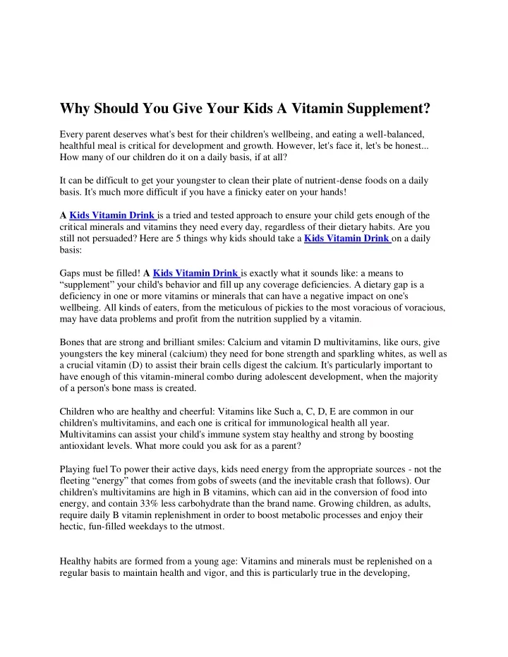 why should you give your kids a vitamin supplement