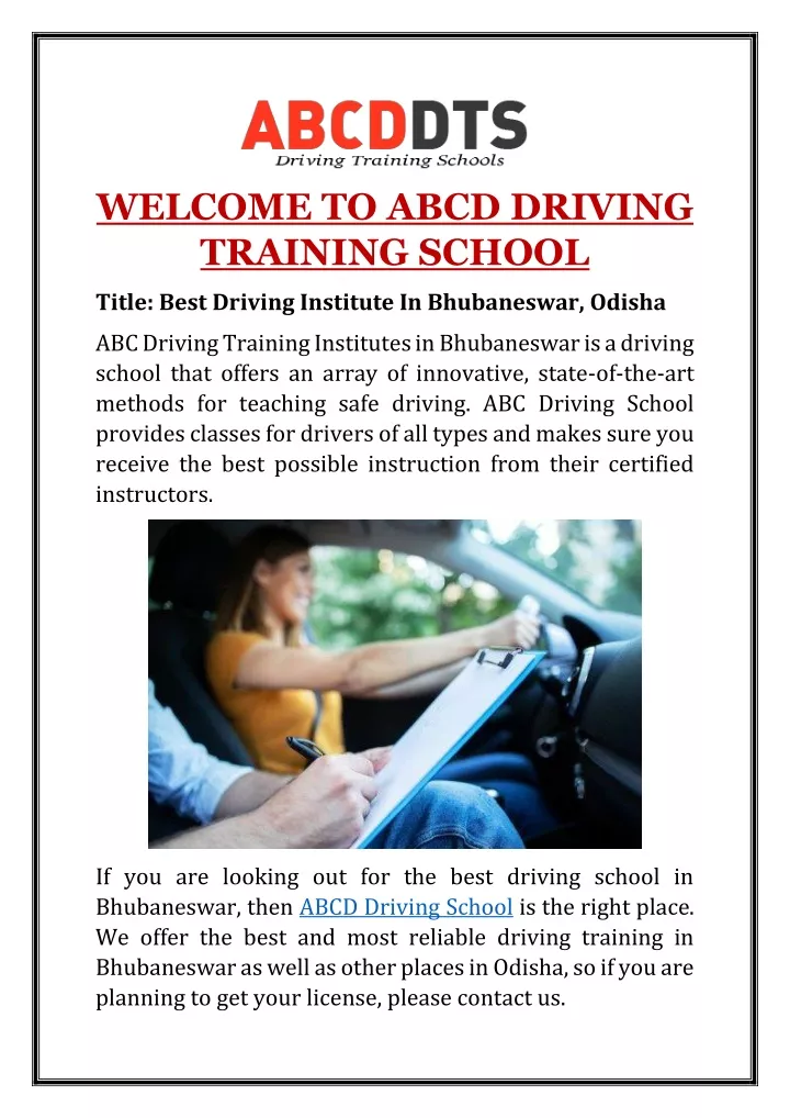 welcome to abcd driving training school