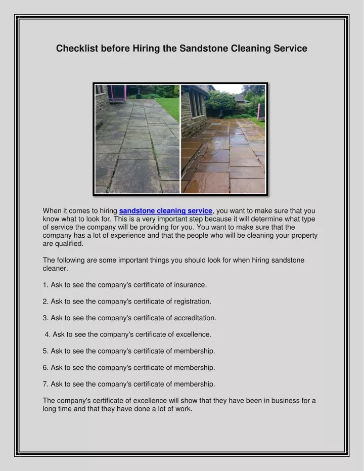 checklist before hiring the sandstone cleaning