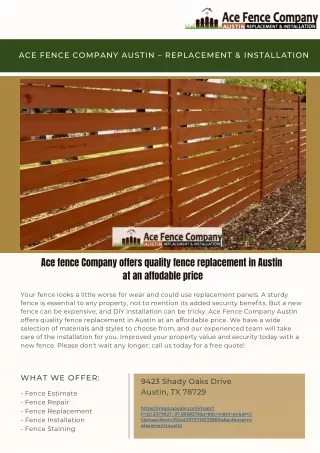 Ace Fence Company offers quality fence replacement in Austin at affordable price