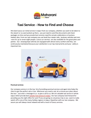 Taxi Service  How to Find and Choose