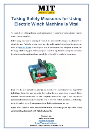 Taking Safety Measures for Using Electric Winch Machine is Vital