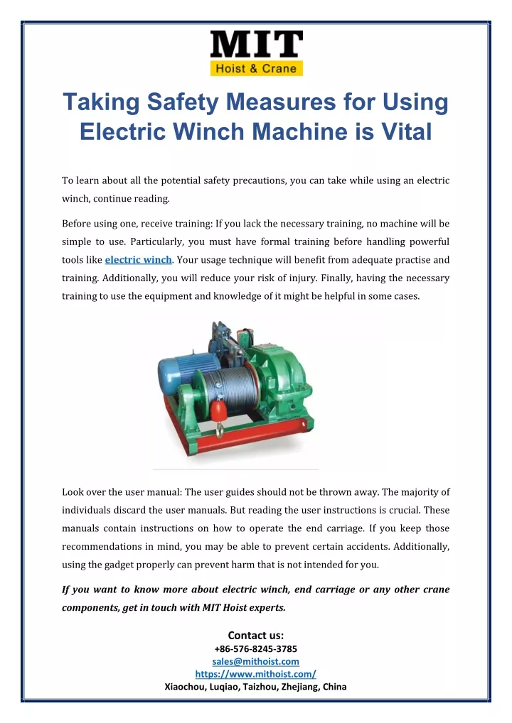 taking safety measures for using electric winch